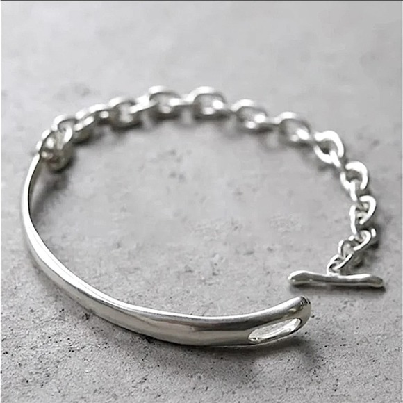 Sterling Silver Minimalist Chain Link Bangle Bracelet - Picture 5 of 8